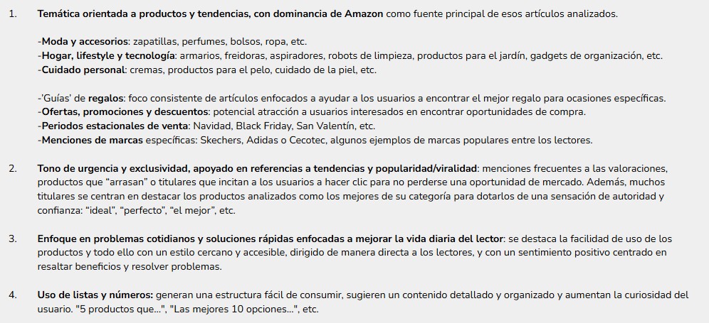 Análisis de titulares, temas y patrones con buen rendimiento en Google Discover