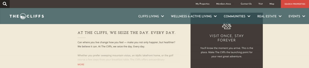 Ejemplo de sticky menu en www.cliffsliving.com