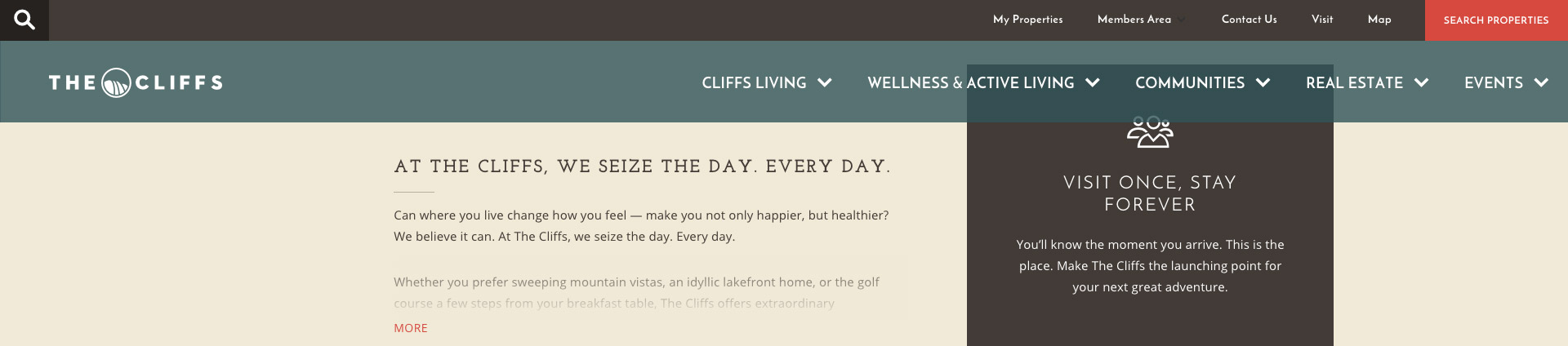 Example of a sticky menu in www.cliffsliving.com