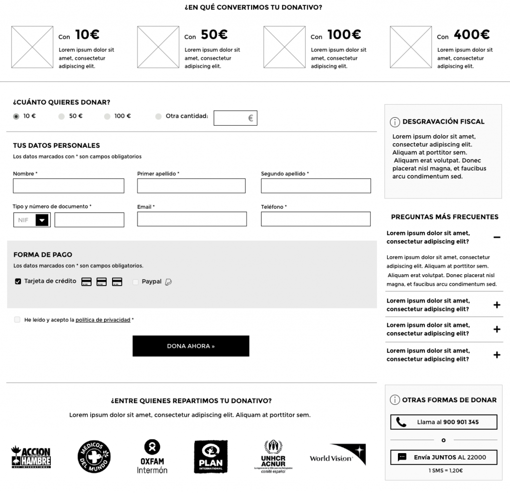 wireframe del proceso de pago de comité de emergencia