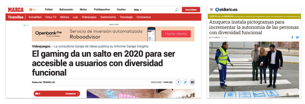 Dos noticias de Marca y eldiario.es hablando sobre diversidad funcional