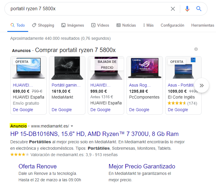 Ejemplo anuncio en formato DSA para Google Ads