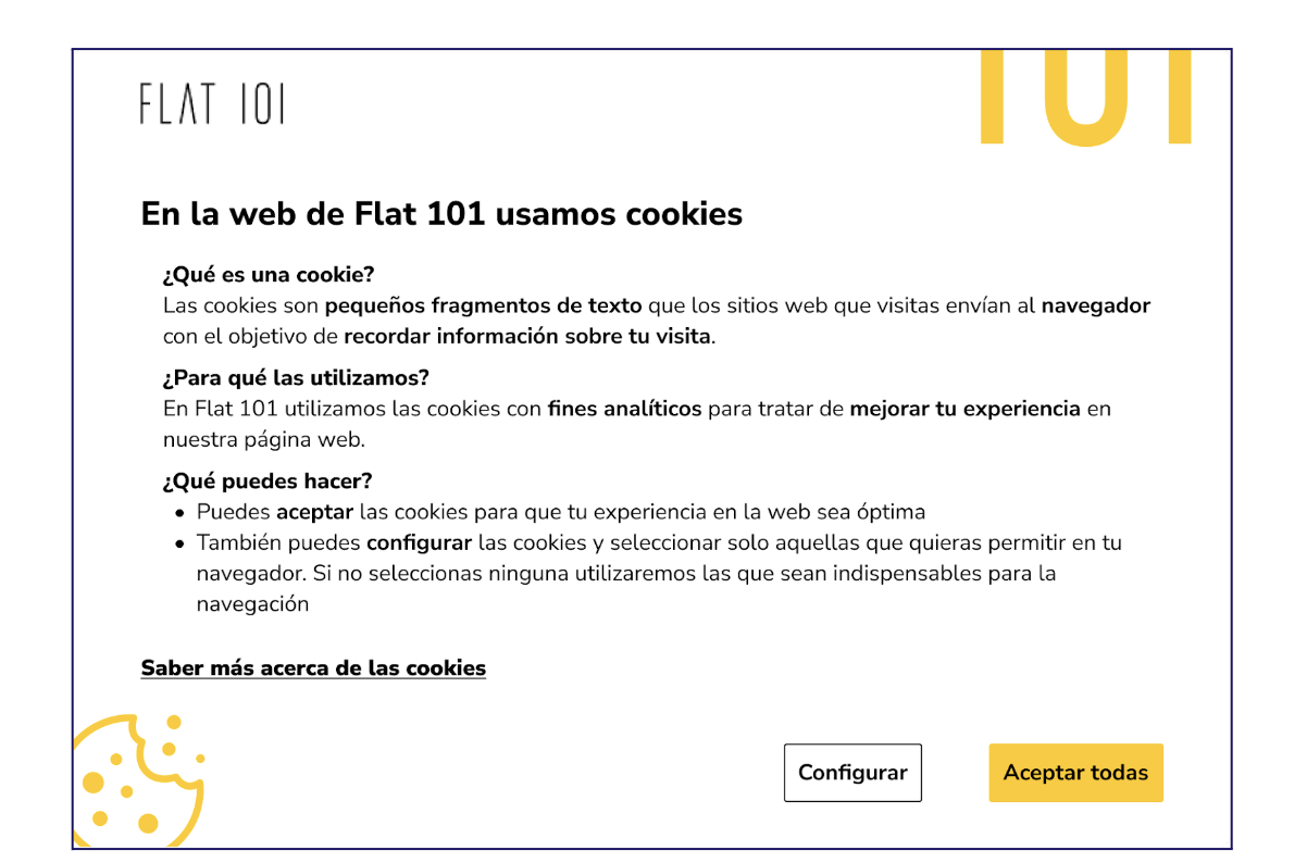 Banner de cookies de nuestra web durante 2023