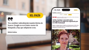 "Va a cambiar radicalmente nuestra forma de buscar, Google no es el único motor de búsqueda y hay que adaptarse a eso", concluye Betlem Cardona, Head of Traffic & Performance en Flat 101, en el encuentro de El País Profesional que tuvo lugar online el pasado 26 de noviembre.