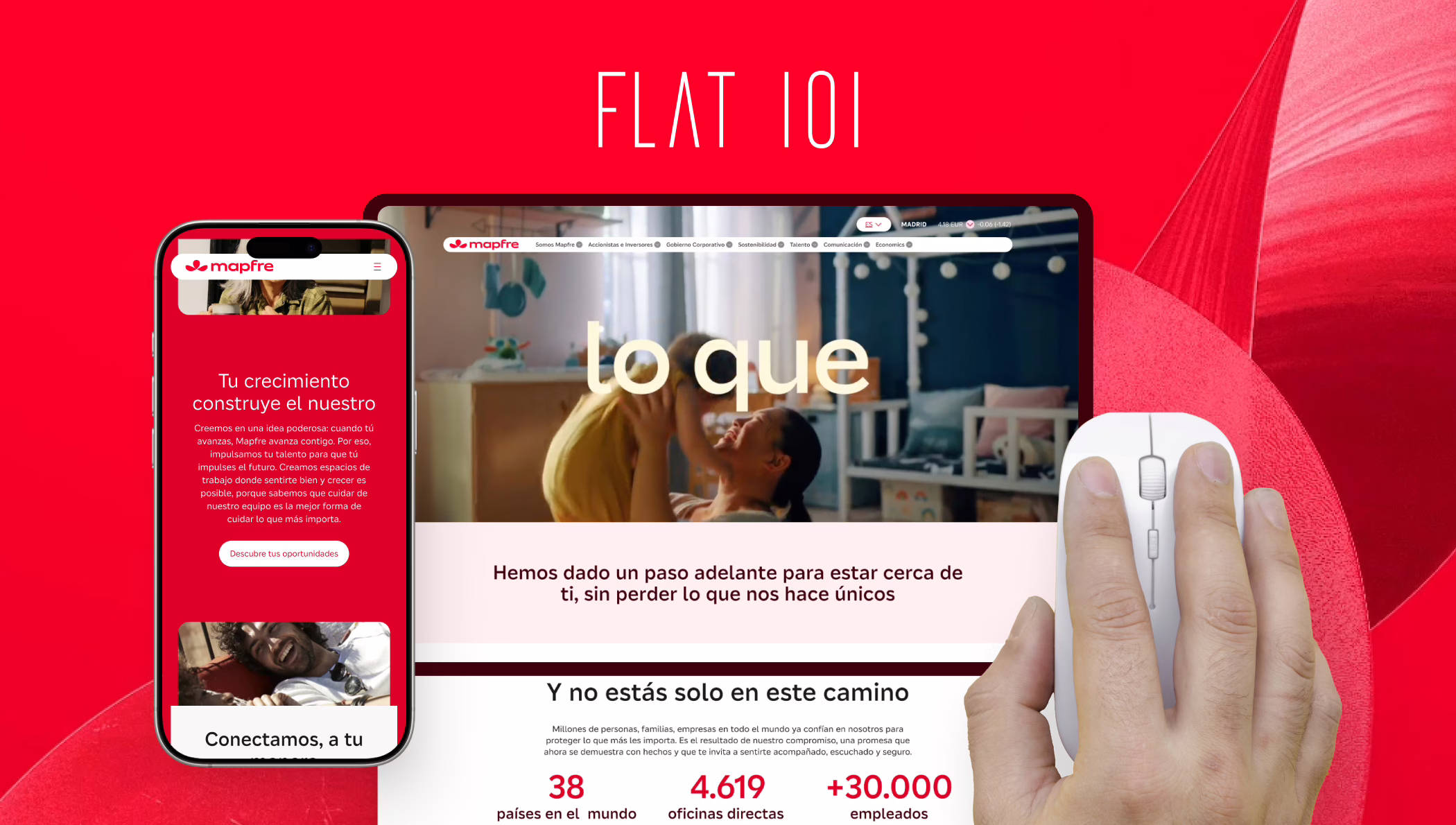 Capturas de pantalla de la versión de móvil y ordenador de la nueva imagen digital de Mapfre.