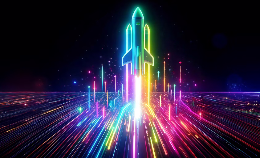 Cohete de neón que representa el impulso que supone este 2026 para para optimizar negocios digitales.